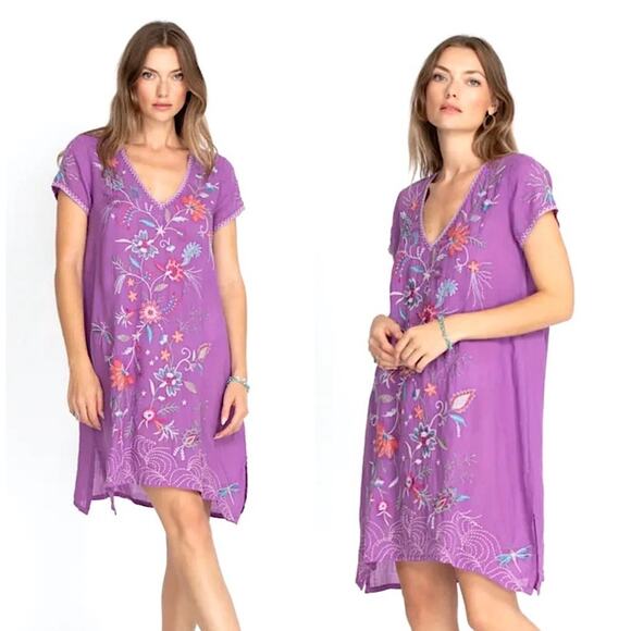 Johnny Was Workshop Women's Purple Embroidered Phoebe Drape Tunic Dress Medium - Picture 2 of 13